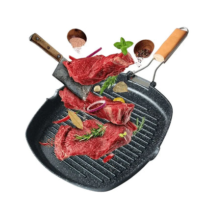 Foldable Portable Steel Grill Pan with Wooden Handle