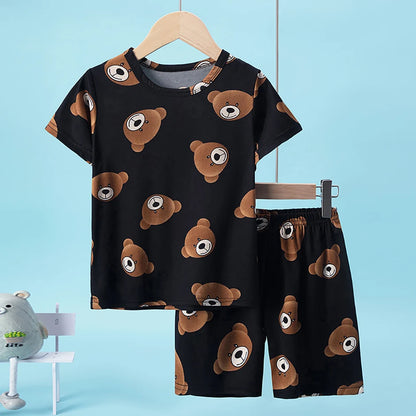 Children's Casual Joker Bear Print Pajama Set
