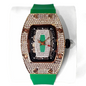 Green Tonneau Quartz Watch for Women with Iced Diamonds