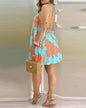 Tropical Leaf Print Halter Neck Mini Dress