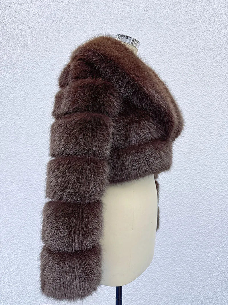 Cropped Faux Fur Coat for Women in Black