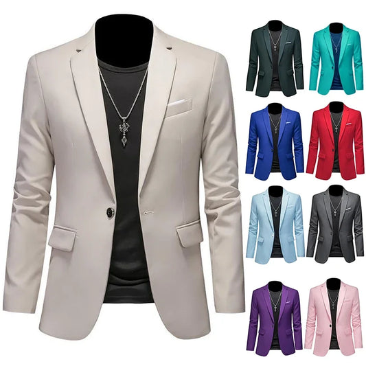 Men's Solid Color Blazer for Casual Business Wear