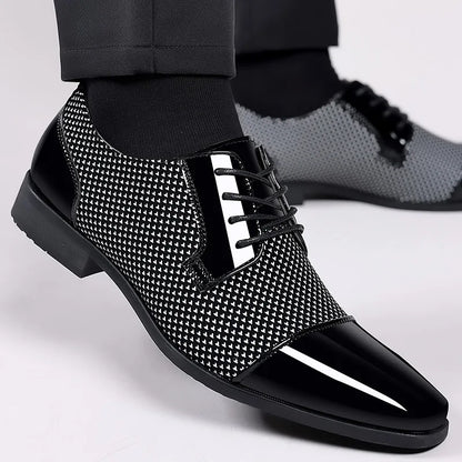 Men's Black PU Leather Lace Up Oxfords Shoes