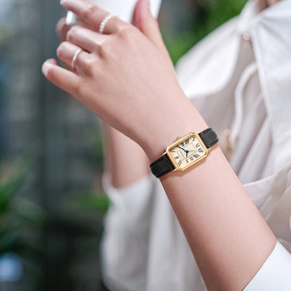 Fashion Retro Square Leather Strap Quartz Watch for Women
