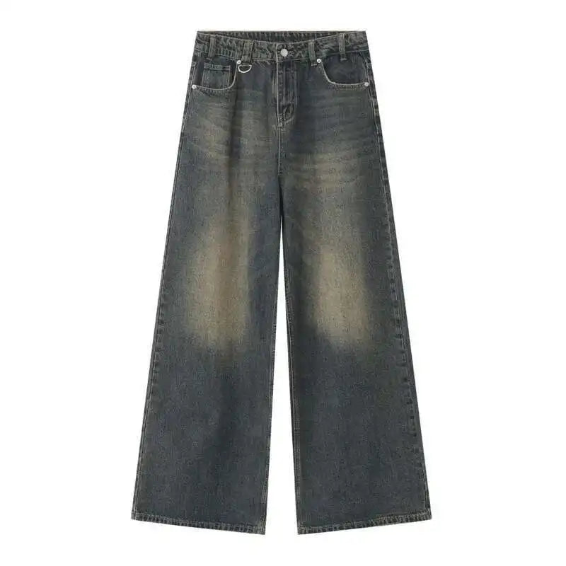 IEFB Vintage Camouflage Men's Loose Denim Jeans Old Blue