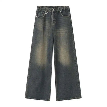 IEFB Vintage Camouflage Men's Loose Denim Jeans Old Blue