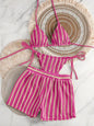 Mesh Three-Piece Women's Swimsuit with Lace-Up Detail