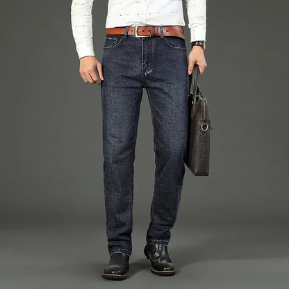 Men's Casual Straight Stretch Jeans Blue Black Denim