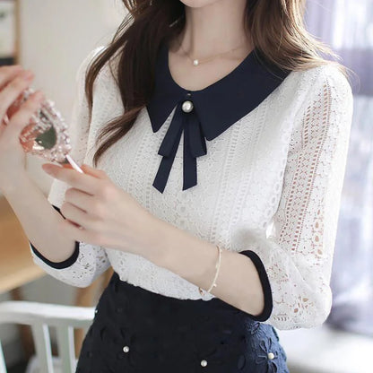 Lace Blouse with Peter Pan Collar for Women