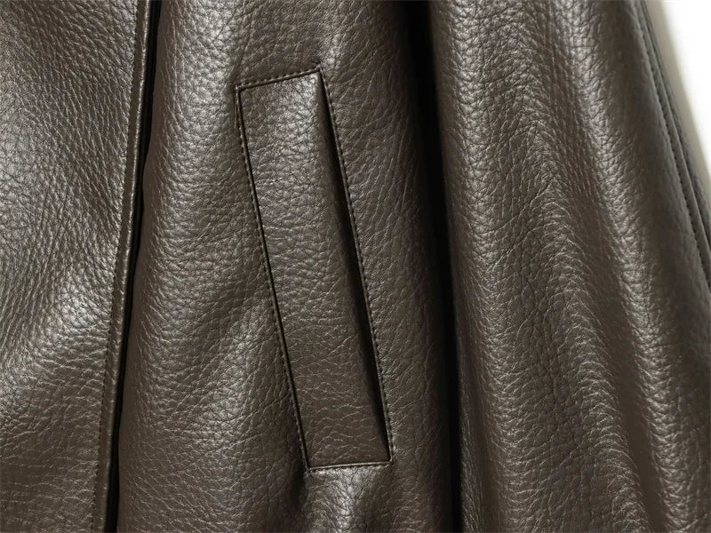 Black Long Sleeve Faux Leather Motorcycle Jacket