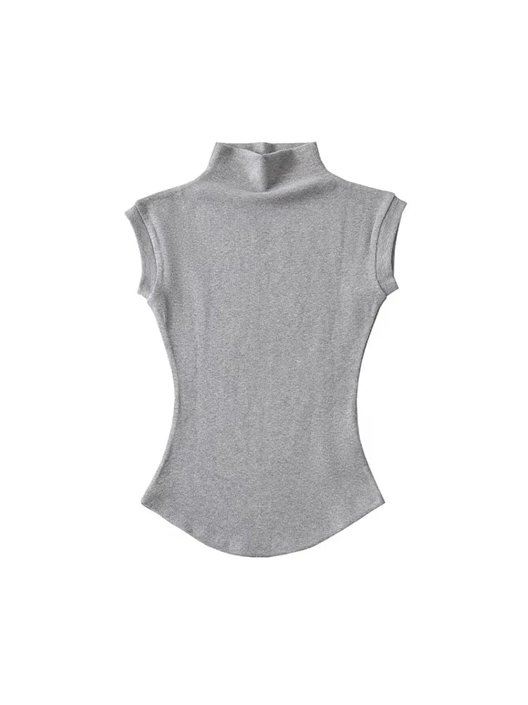 Women Summer Turtleneck Sleeveless Slim Fit Top