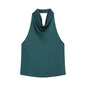 Black Satin Backless Halter Top for Women
