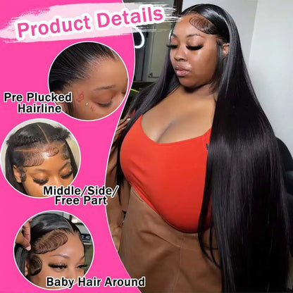 Straight Human Hair Lace Front Wig 250% Density Transparent