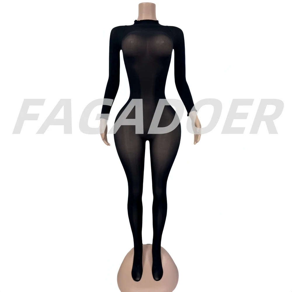 Sexy Mesh See Through Bodycon Jumpsuit for Women