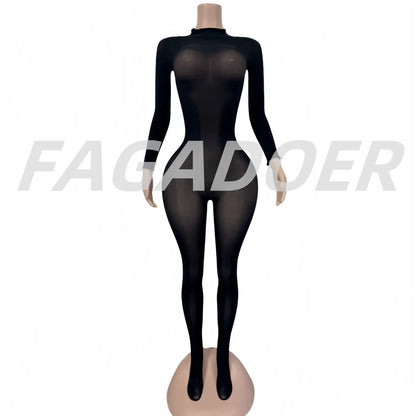 Sexy Mesh See Through Bodycon Jumpsuit for Women