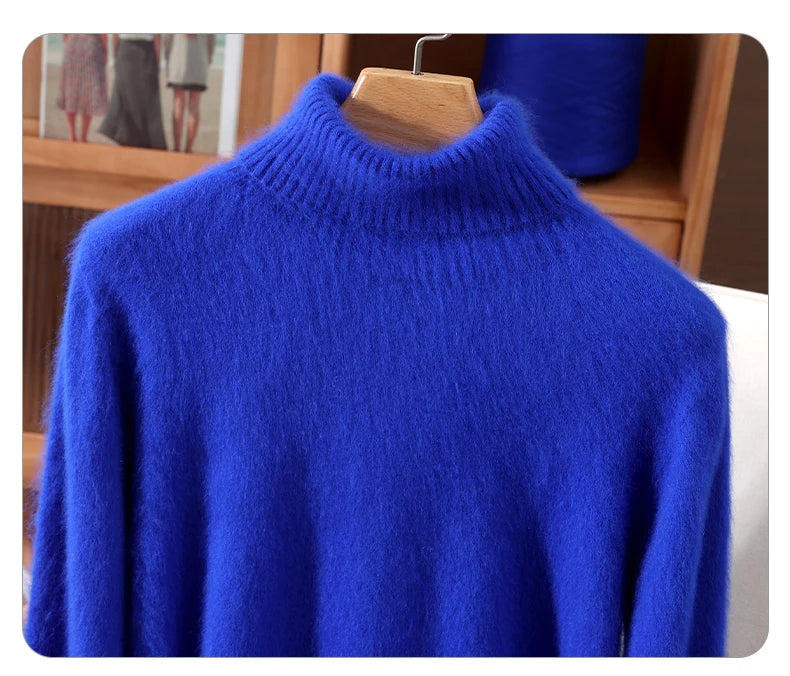 Mink Fur High Collar Pullover Sweater for Women