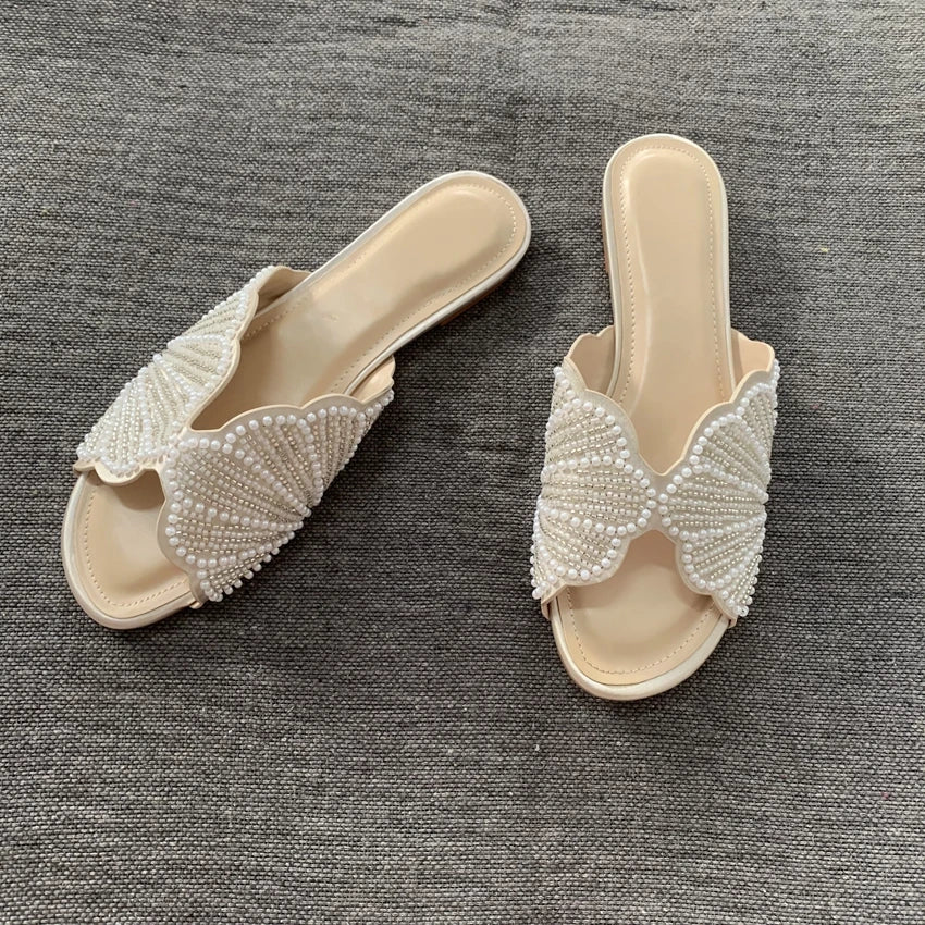 Luxury Faux Pearl Summer Flat Sandals for Women