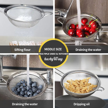 Stainless Steel Fine Mesh Strainer Set with Handle