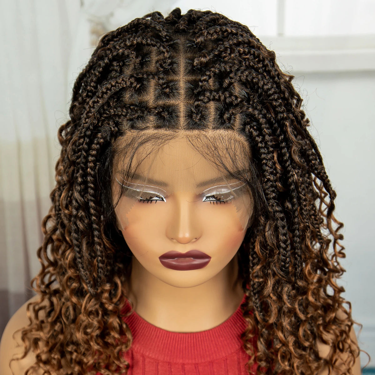 Knotless Box Braided Wigs with Curly Ends 16 Inches Synthetic