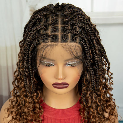 Knotless Box Braided Wigs with Curly Ends 16 Inches Synthetic