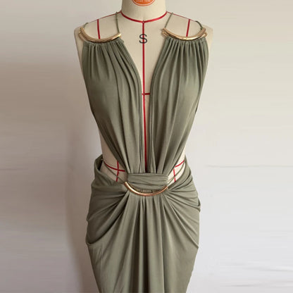 Backless Halter Dress for Women in Solid Polyester
