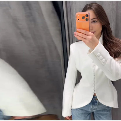 Chic Waist Cinched Women's Blazer Coat with Stand Collar