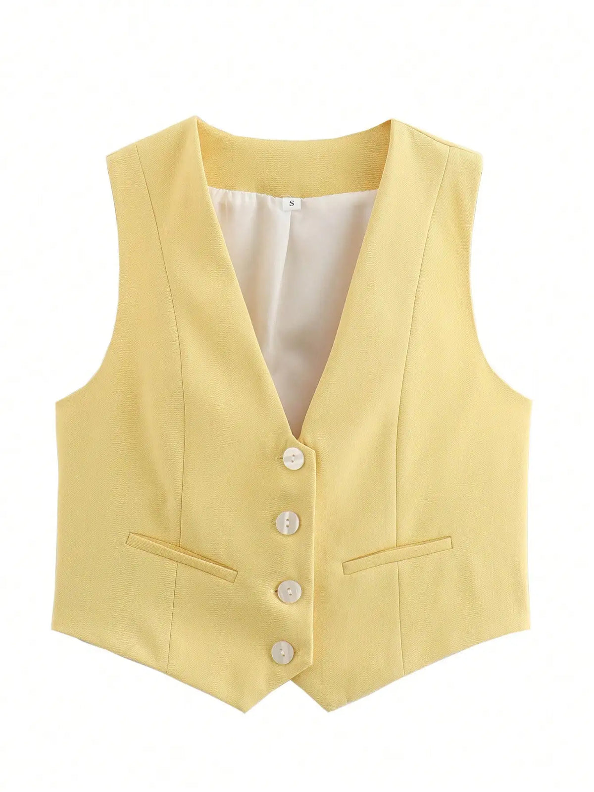 Women'S Solid Suit Vest Sleeveless Cropped Waistcoat
