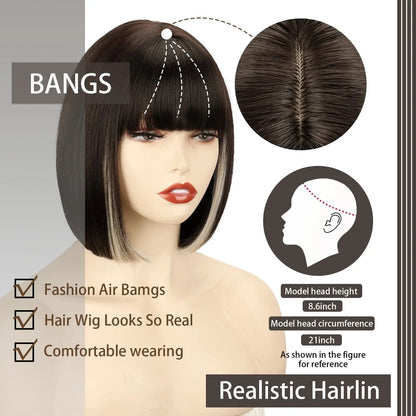 Pink Bob Synthetic Wig with Bangs for Cosplay