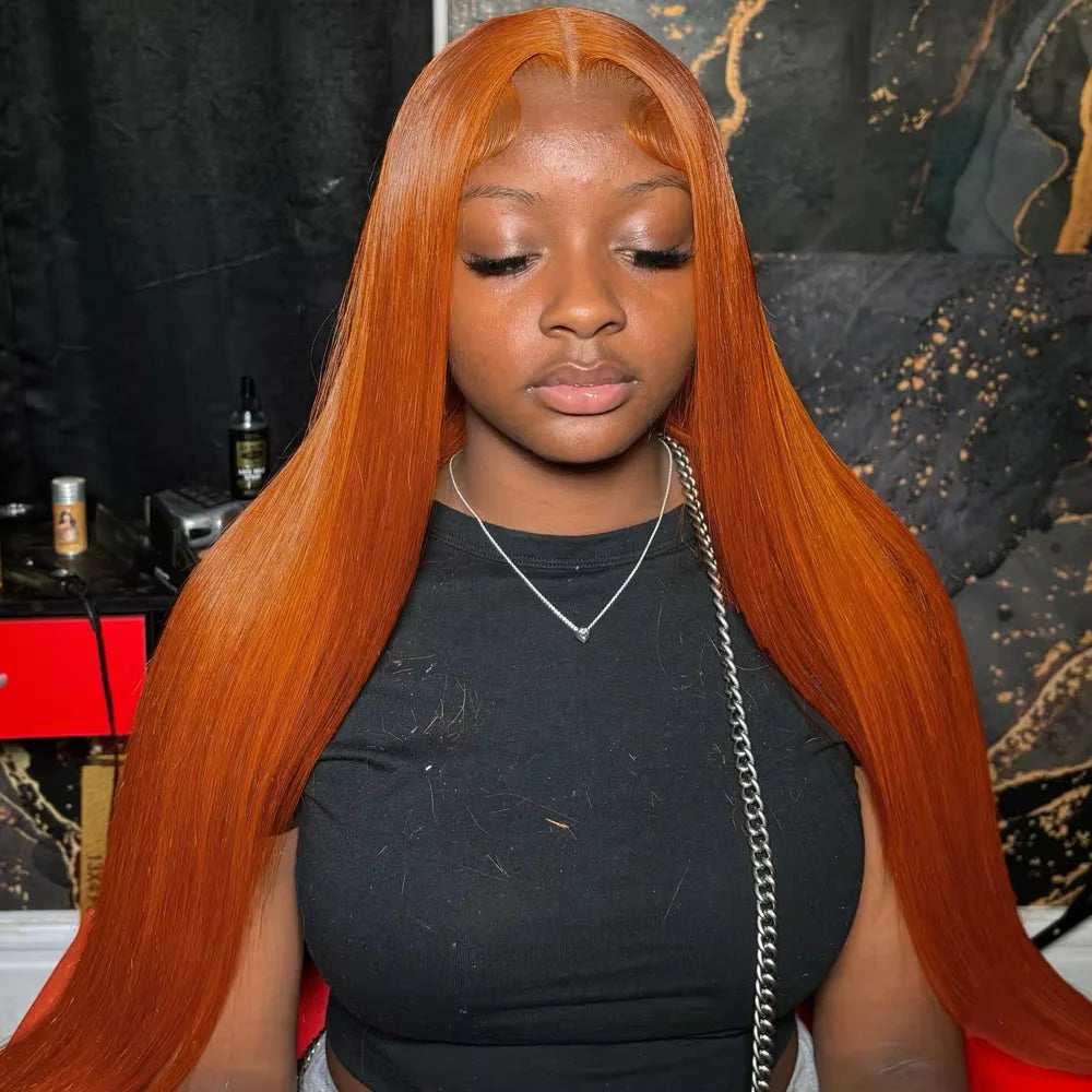 Brazilian Straight Ginger Orange Lace Front Human Hair Wig