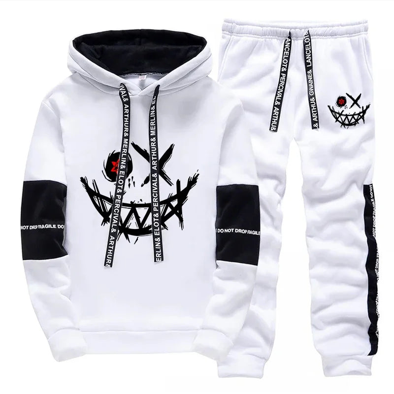 Mens Printed Tracksuit Casual Hoodie and Sweatpants