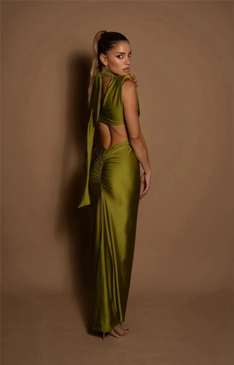 Hollow Out Turtleneck Maxi Dress for Women