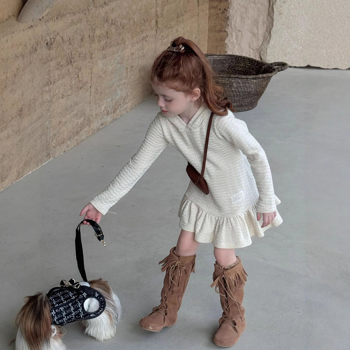 Hooded Knitted Lace Dress for Girls