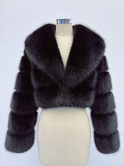 Cropped Faux Fur Coat for Women in Black