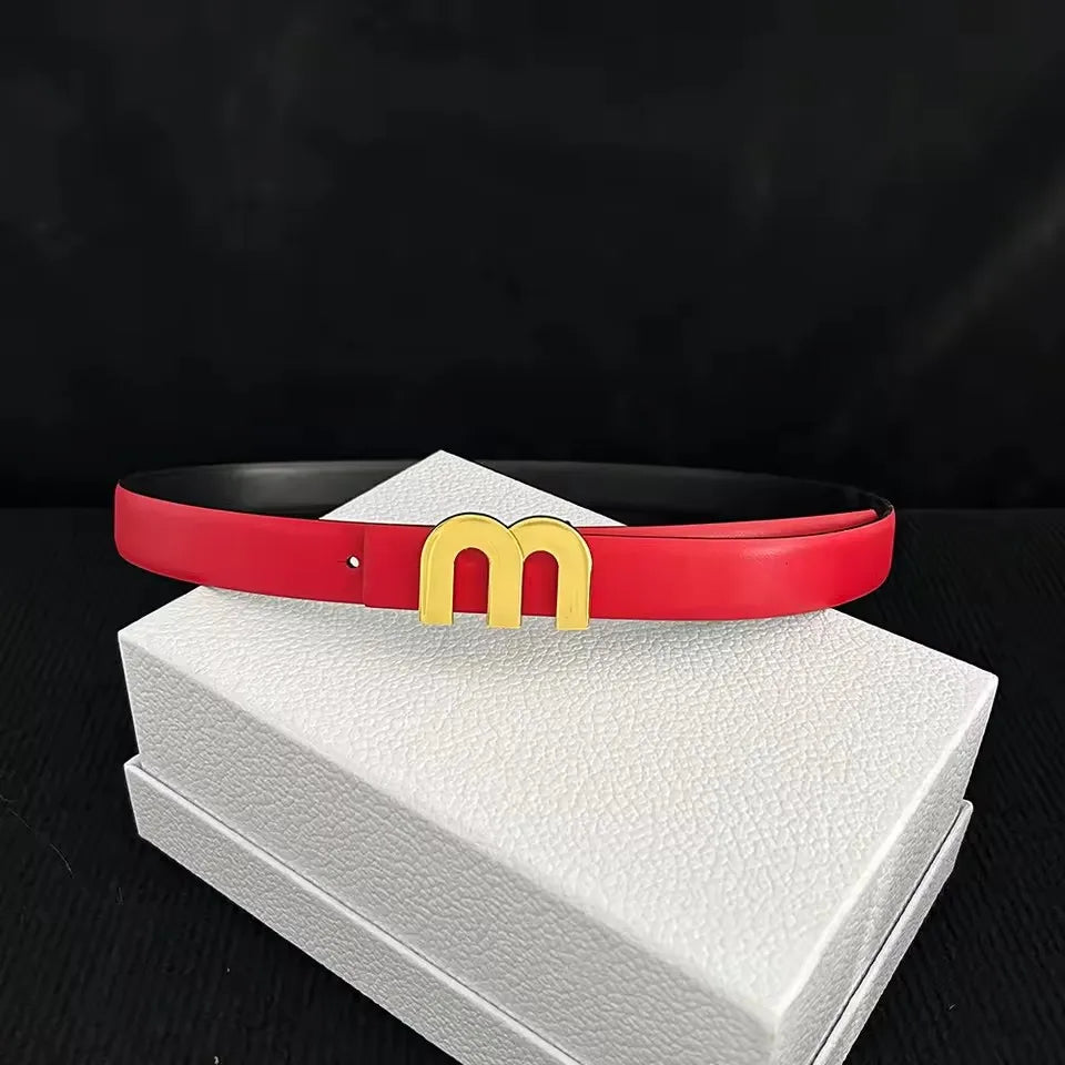Thin 2.5cm Cowhide Leather Waist Belt for Women