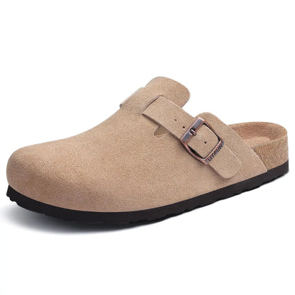 Genuine Leather Clogs with Cork Footbed for Women