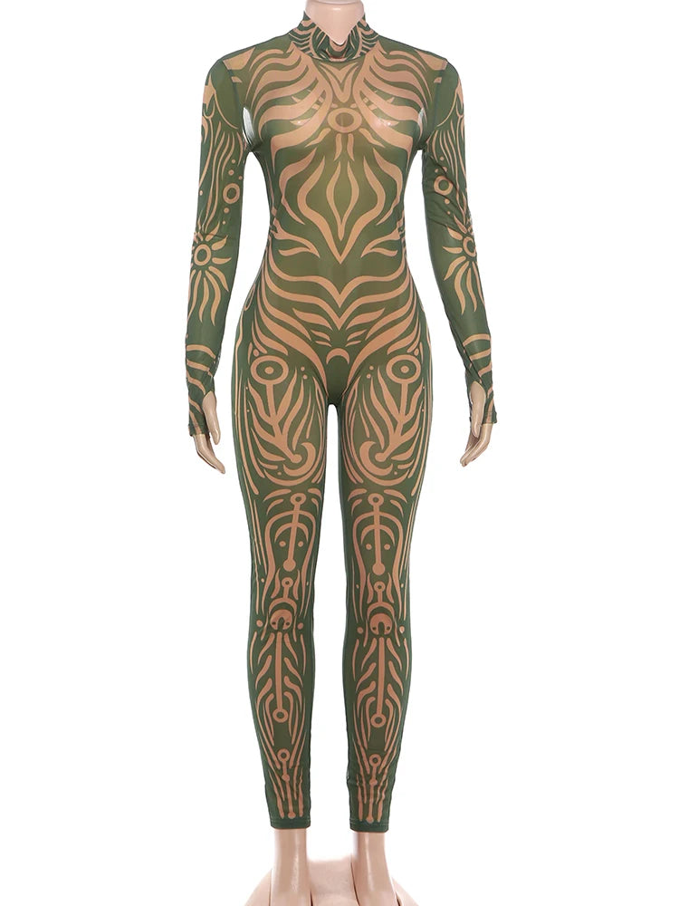 Striped Print Turtleneck Jumpsuit for Women