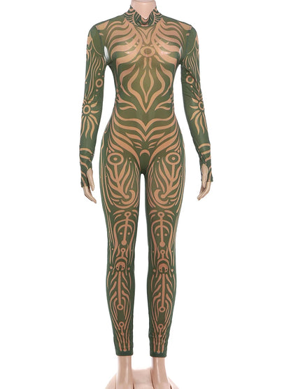 Striped Print Turtleneck Jumpsuit for Women