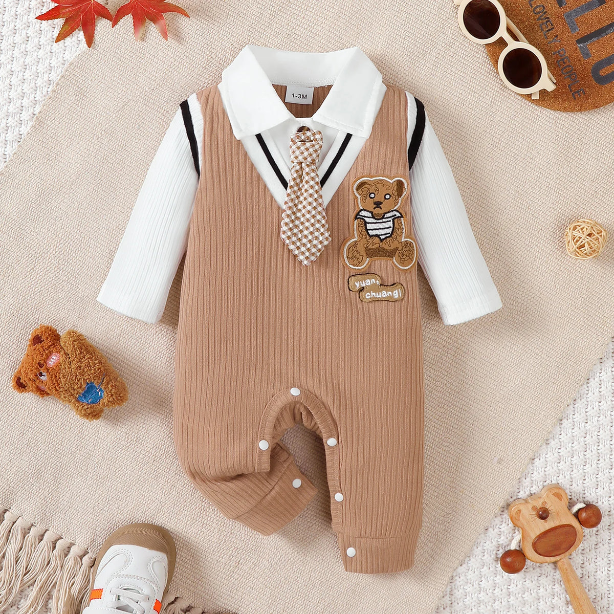 Baby Boy Cartoon Teddy Bear Jumpsuit for 0-18 Months
