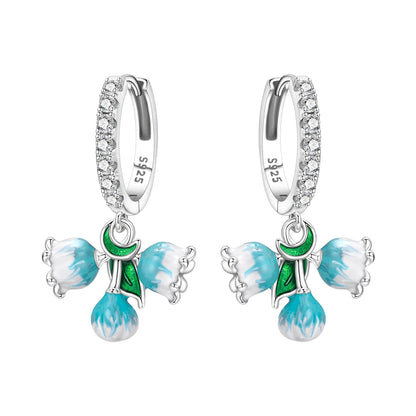 S925 Sterling Silver Iris Flower Hoop Earrings for Women