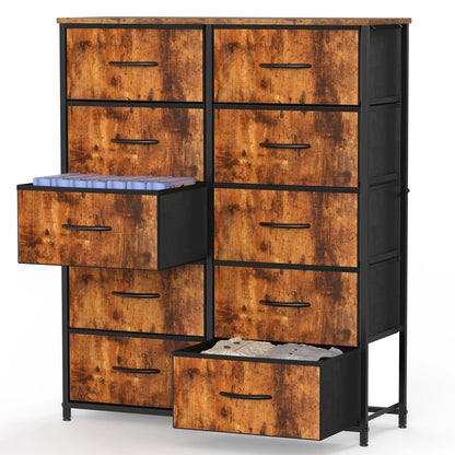 JHK Bedside Table with 10 Fabric Drawers and Steel Frame