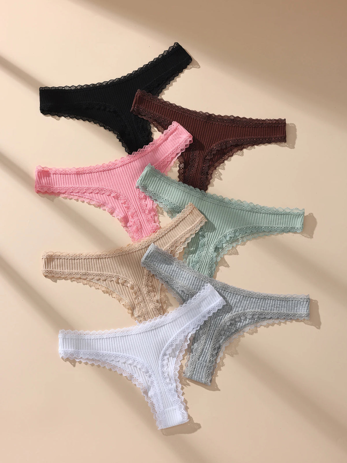 7 Pcs Cotton Lace G-String Panties Set Plus Size
