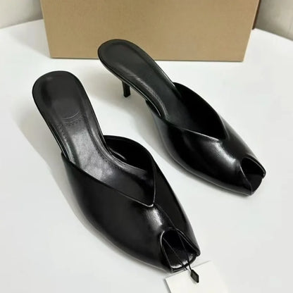 Peep Toe High Heeled Sandals Patent Leather Mules
