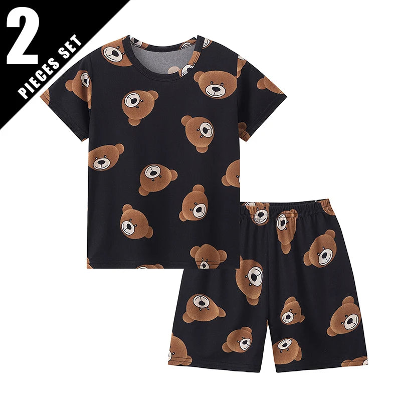 Children's Casual Joker Bear Print Pajama Set