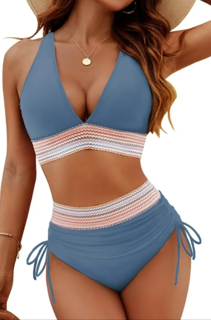 Textured Bikini Set with Wide Shoulder Belt for Women