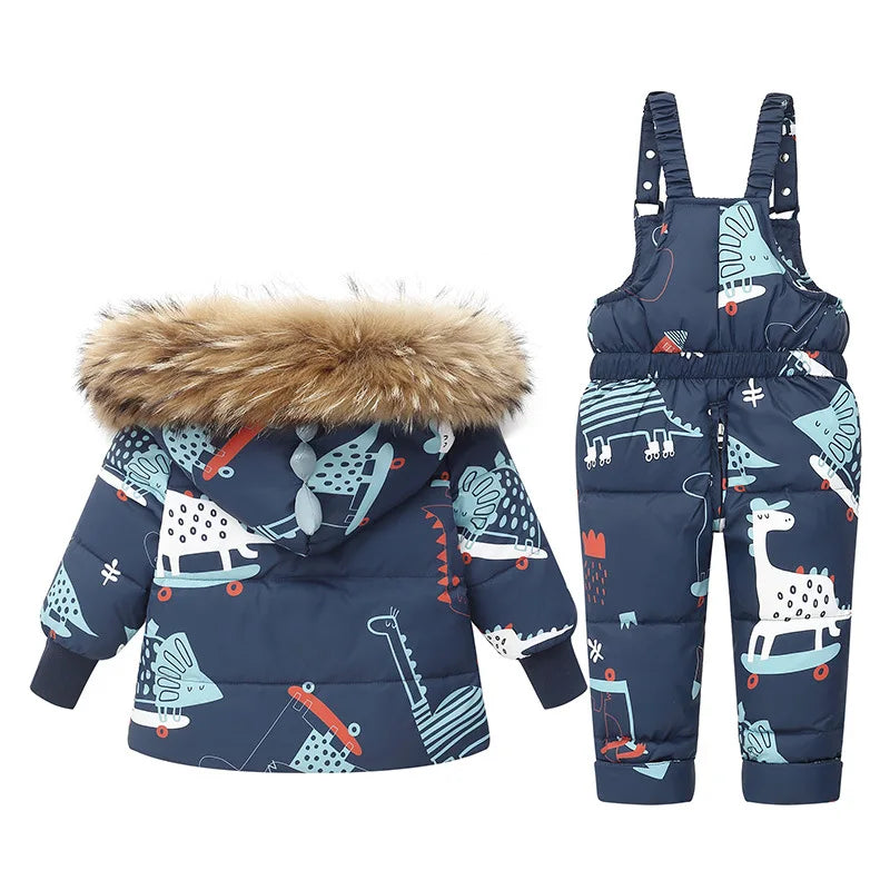 Children's Hooded Parka Down Jacket with Dinosaur Design