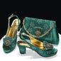 Golden Wedding Shoes And Bag Set With Diamond Decoration
