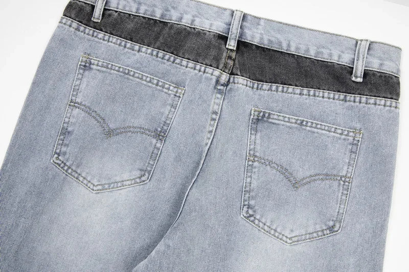 Washed Denim Trousers for Men with Micro-Flared Style