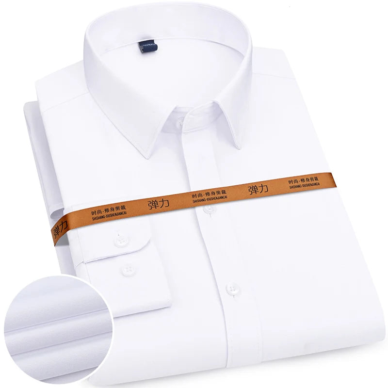 Men's Slim Fit Solid Color White Dress Shirt
