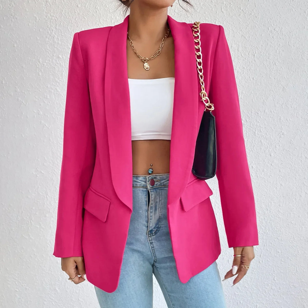 Solid Polyester Cotton Long Sleeve Women's Blazer