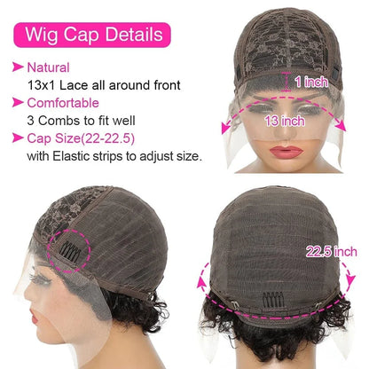 Pixie Cut Kinky Curly Bob Wig Transparent Lace Front